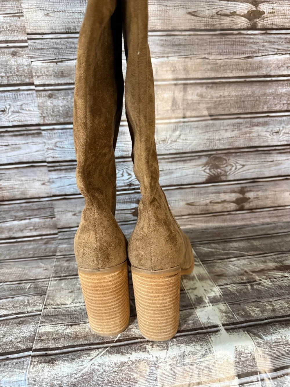 Over-the-Knee Suede Block Heel Boots - Tan